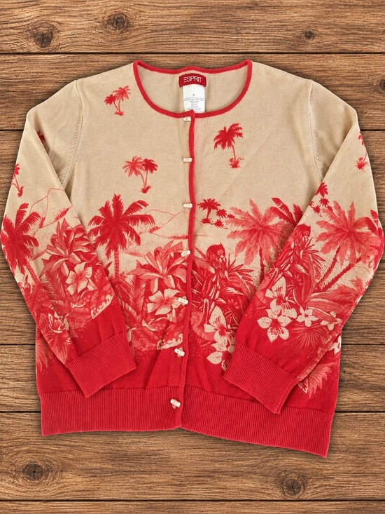 Esprit Sweaters - Rare Vintage Esprit 90s Y2K Tropical Scenic Cardigan Ramie Cotton M
